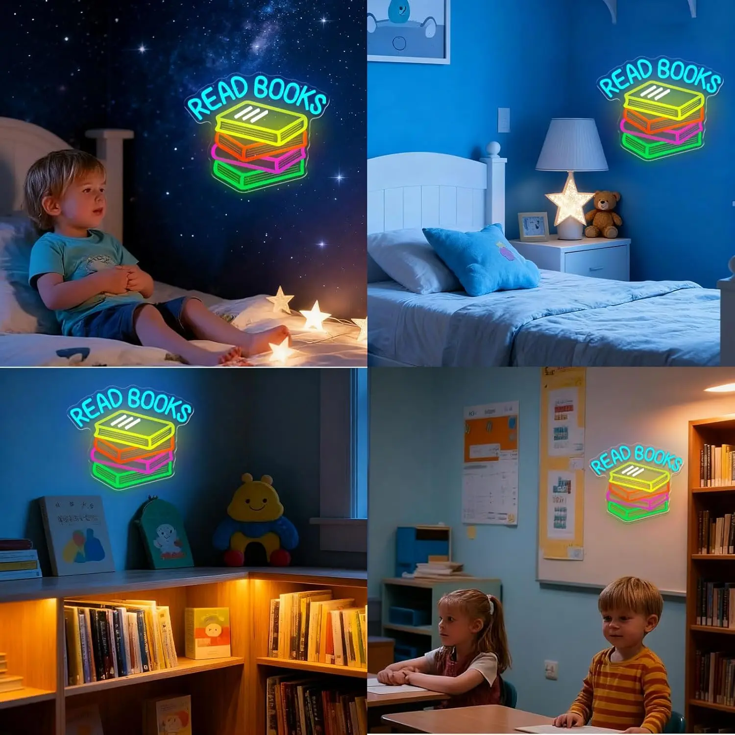 Read More Books Neon Sign for Classroom Decor LED Dimmable Cool Kids Read Neon Light for Reading Corner Library Study Room Decor