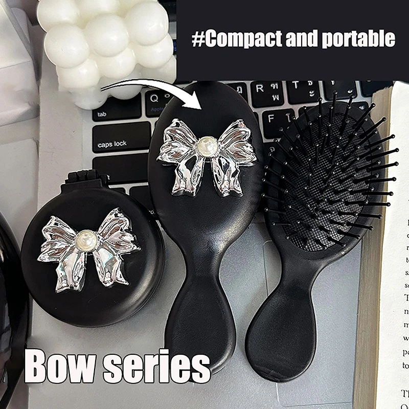 Peine de masaje plegable, espejo de maquillaje, Airbag de plástico portátil de viaje, cepillo para el pelo, pajarita, cojín de aire con diamantes, 1 Uds.