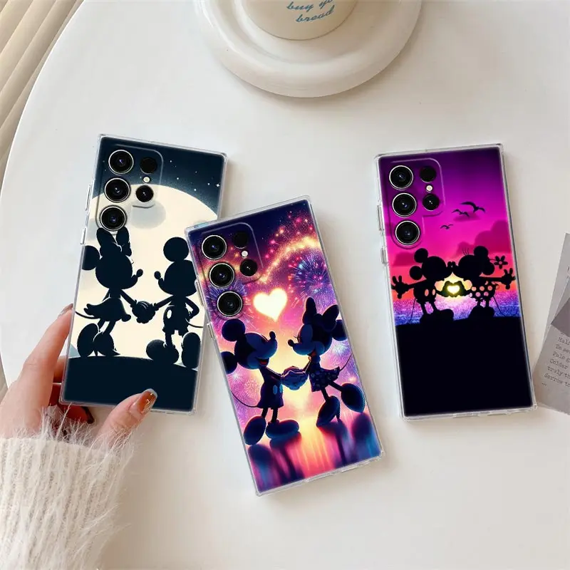 

Disney Love Minnie Mickey Mouse Phone Case For Samsung Galaxy S25 S24 S23 S21 Ultra S20 FE S22 Plus A35 A54 A55 Case Clear Cover
