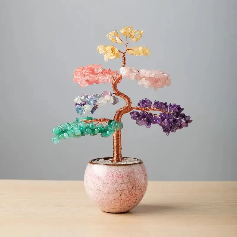 Colorful gravel cash cow, hand-woven crystal tree, office desktop decoration ornament