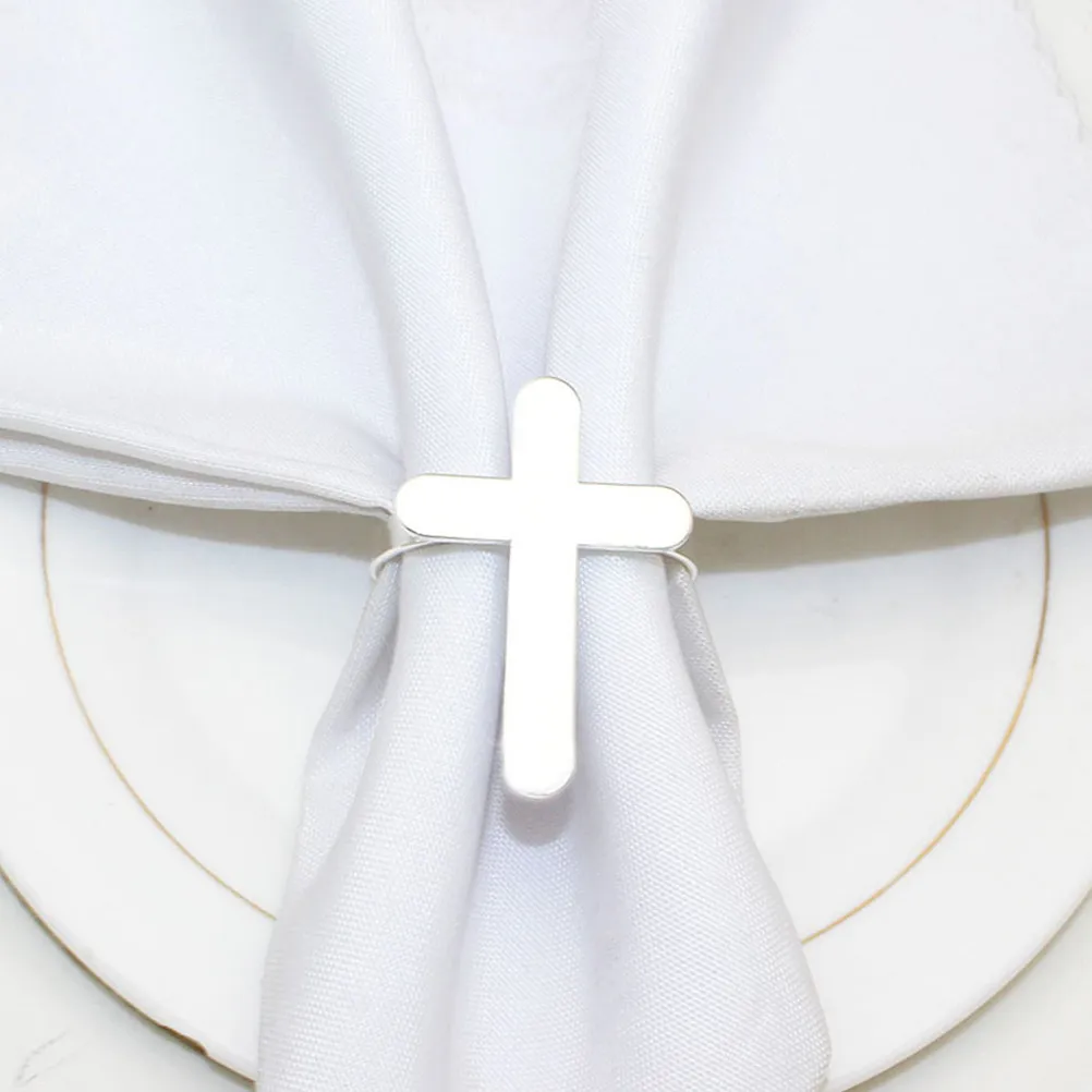 2Pcs Cross Napkin Ring Set Elegant Religious Table Napkin Holders for Christmas Nativity Baptism Graduation Dining Events
