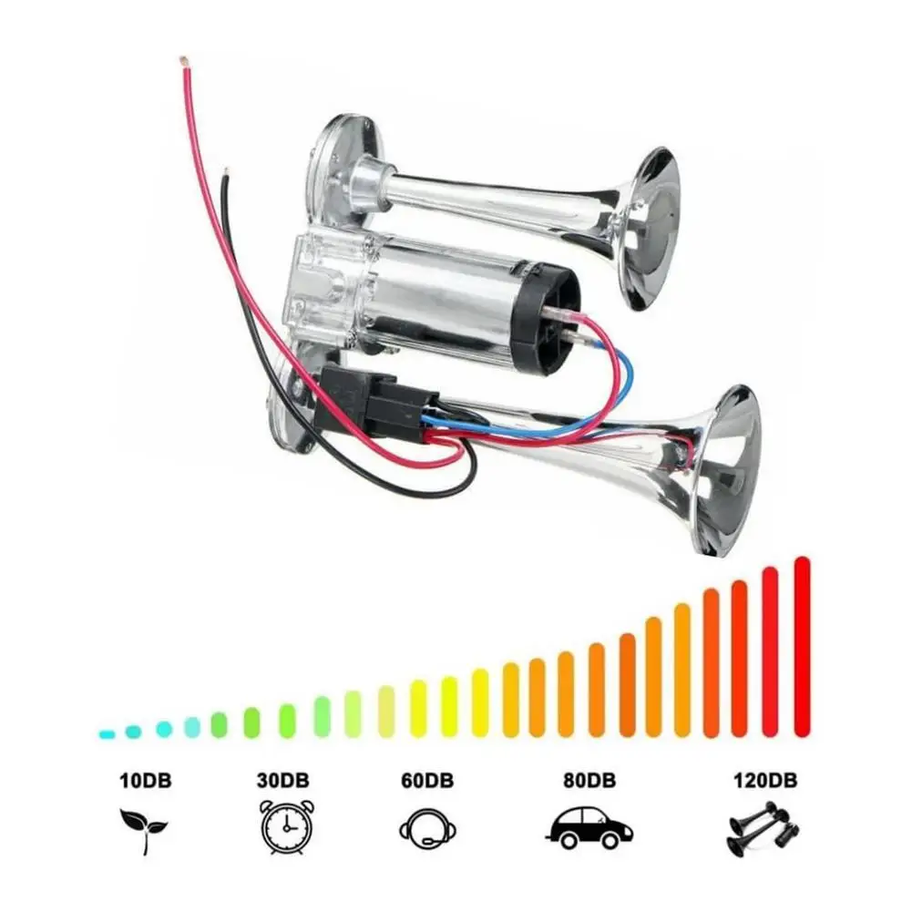 

Автомобильные аксессуары, электрический звуковой сигнал 12 В/24 В, двойные трубы, 120 дБ, автомобильный звуковой сигнал, износостойкий универсальный воздушный звуковой сигнал для мотоцикла