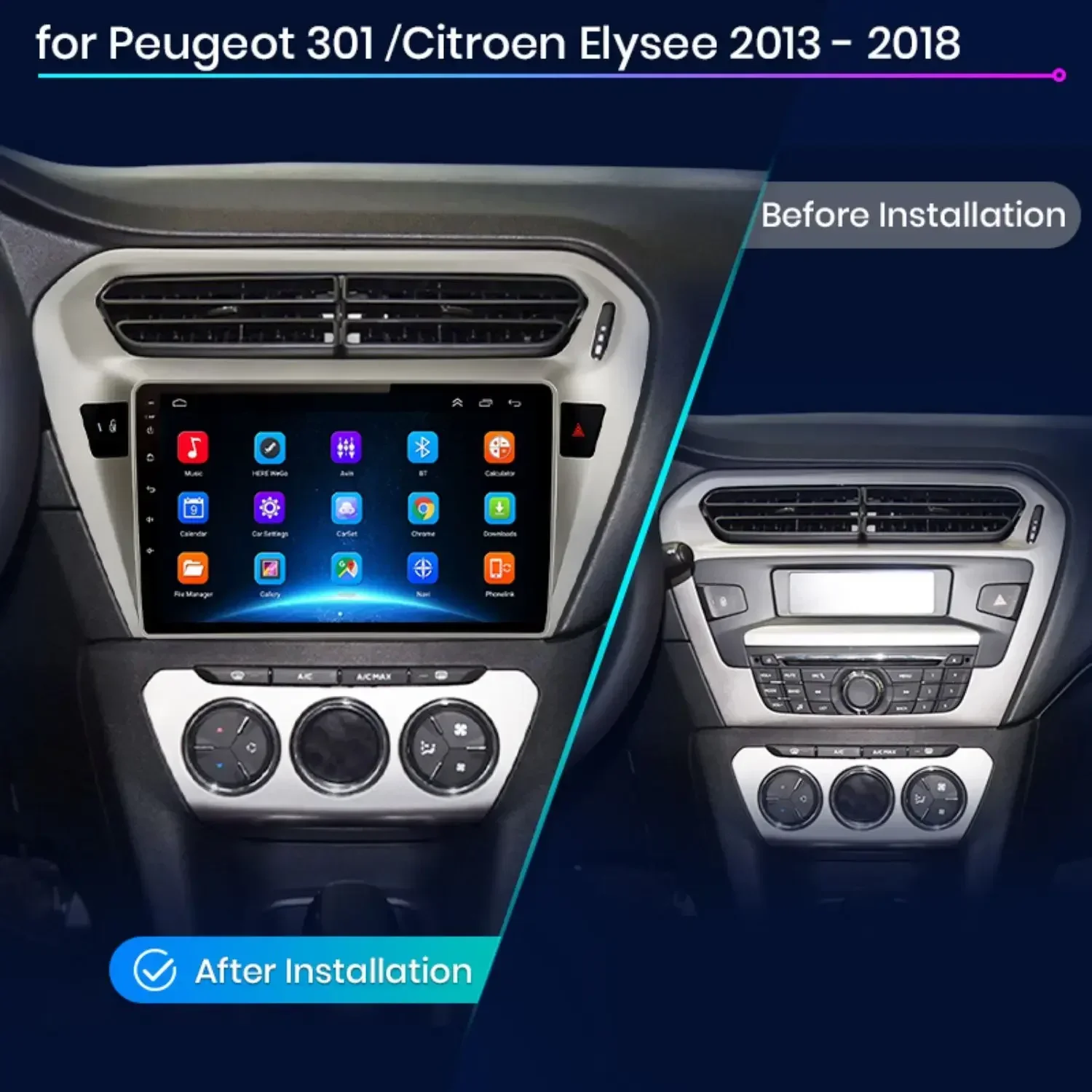 For Peugeot 301 Citroen Elysee 2013-2018 2Din Android Car Radio GPS 4G WIFI Carplay Autoradio Multimedia Video Player Head Unit