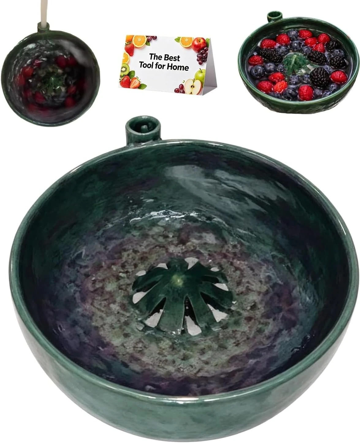 

Self Spinning Berry Washing Bowl Ceramic Automatic Fruit Vegetable Washer with Drain Multipurpose Kitchen Basket