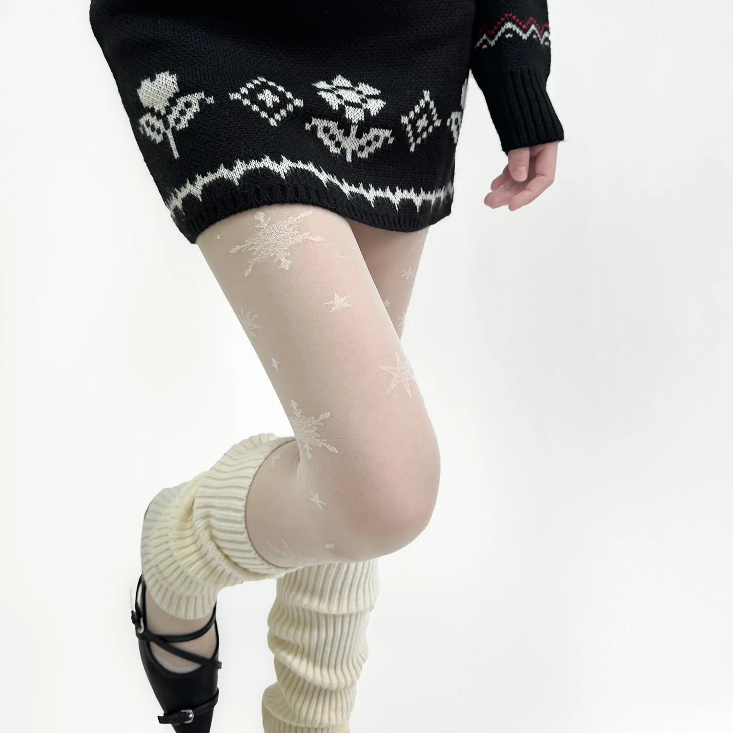 White Sexy Pure Desire Snowflake Star Atmosphere Sweet Ballet Style Lolita Slimming Anti-Catch Thread Women's Pantyhose