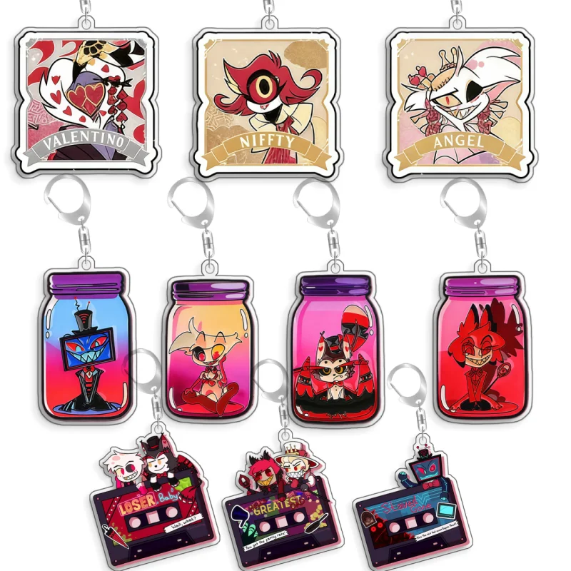 

Брелок-подвеска из акрила Hazbin Hotel (Ангел Даст, Валентино, Чарли, Люцифер) ручной работы для рюкзака, подарок для фанатов игры, украшение