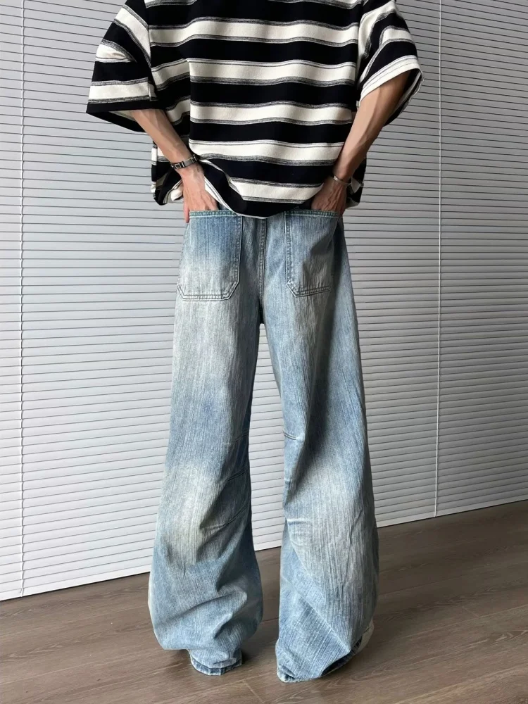 2025 Ropa Y2K Mode Gewaschene Blaue Weite Plissierte Neue Jeanshosen für Herren 90er Vintage Kleidung Koreanische Lässige Luxus-Denim-Hosen – Detail 5