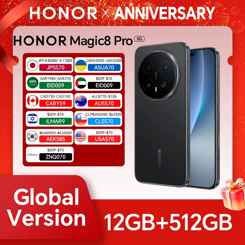 Global Version HONOR Magic8 Pro 12GB+512GB 5G 6.71'' 120Hz OLED Display 200MP Cameras 7100mAh 100W SuperCharge Dual SIM NFC eSIM