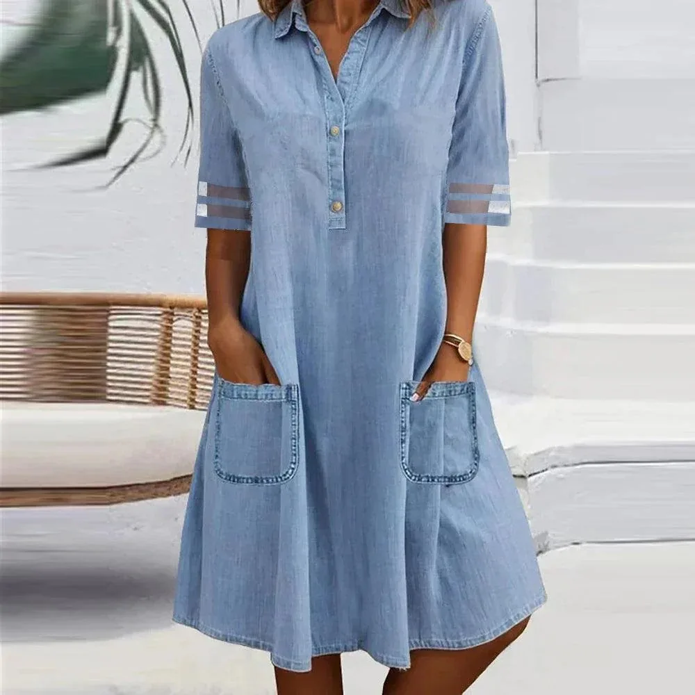 

2025 European and American Denim Short-sleeved Dress