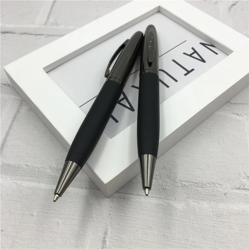 2pcs Fashion Rubber Pen Holder Rotating Ball Pen Metal Cap Business Office Signature Pens School Supplies  Wholesale Gifts