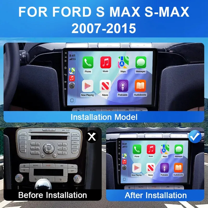 9inch Android 15 Car Video Player Wireless CarPlay Auto For Ford S-Max S-MAX 2007 - 2015 Multimedia Radio 4G DSP Stereo GPS NAVI