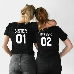 Sister 01 02 Letter Print Women T Shirt Short Sleeve O Neck Loose Friends' Tshirt Summer Women Tee Shirt Tops Camisetas Mujer