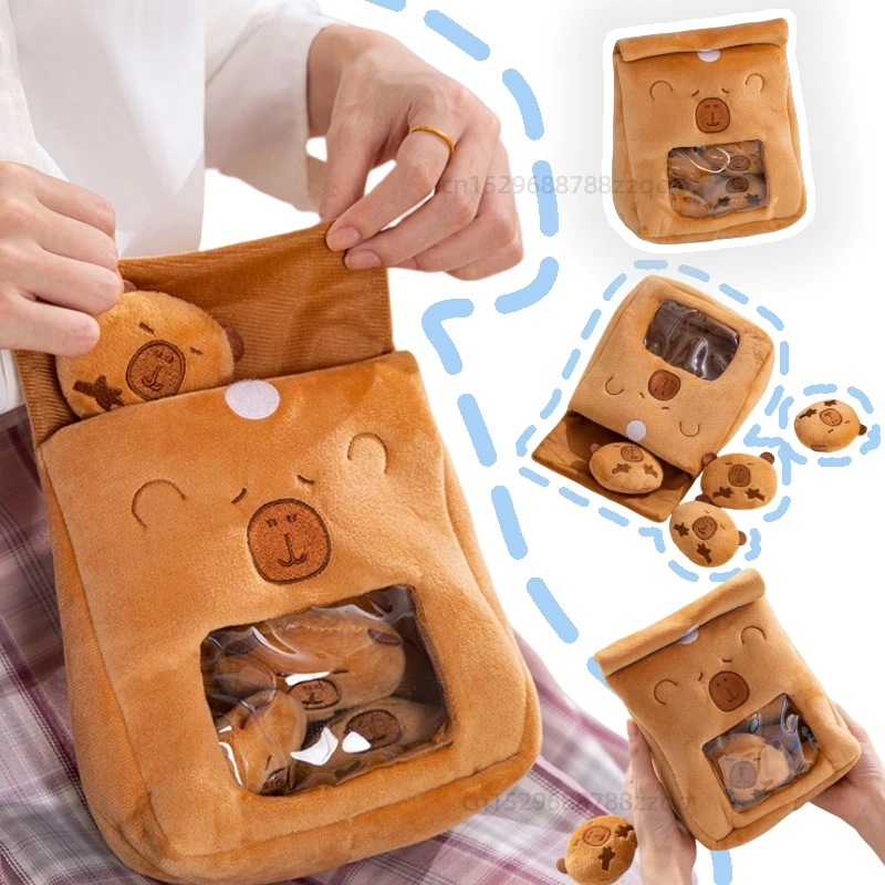 

19cm Cute Capybara in Snack Bag Four Balls Plush Toys Animals Funny Two-in-one Baby Dolls Kawaii Kids Birthday Gifts Home Decor