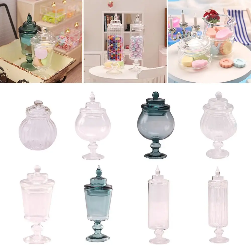 Gift 1/12 Scale Dollhouse Candy Jar with Lid Doll Accessories Miniature Sugar Box Food Toy Transparent Glass Mini Cookies Case