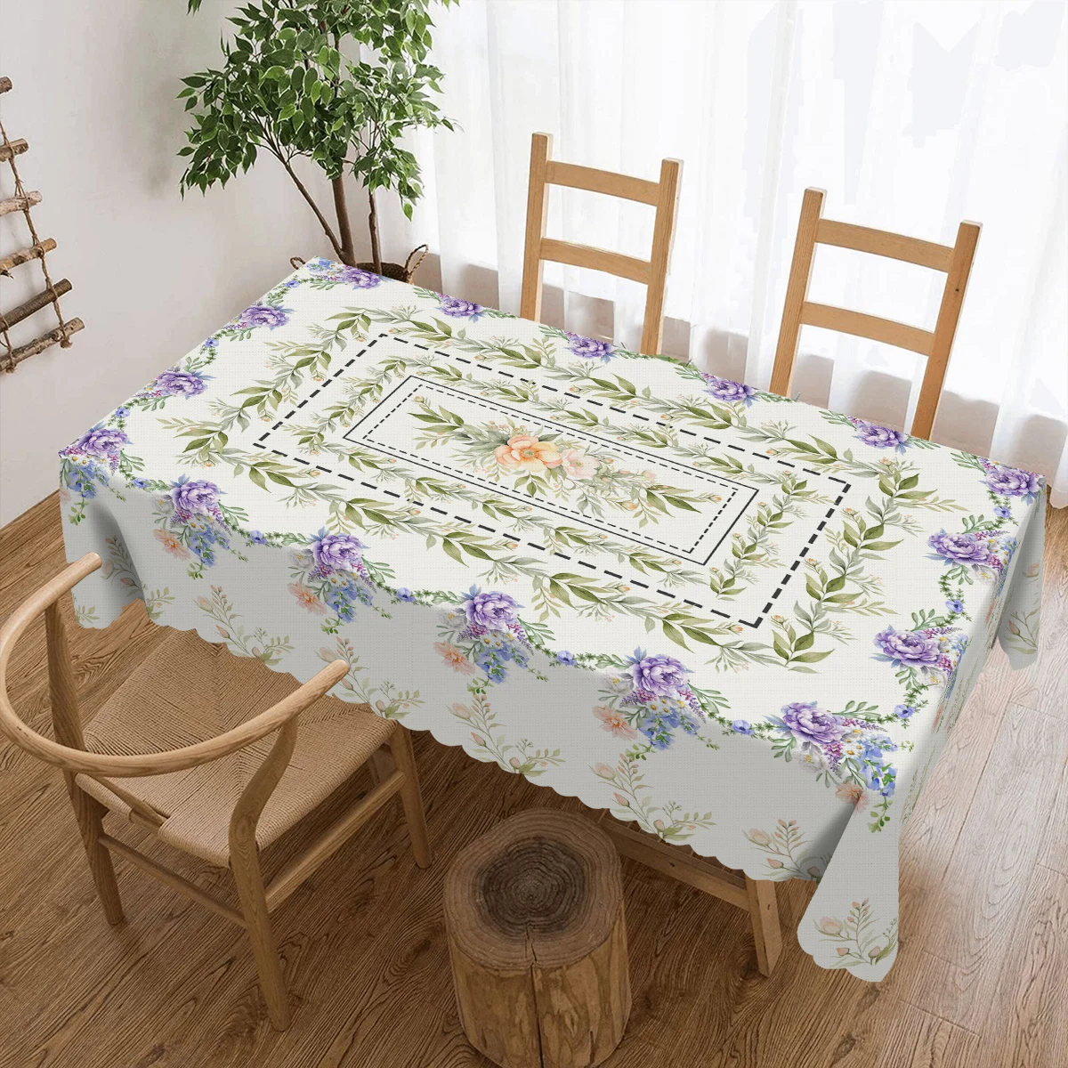 1 Piece of Bright Floral-Themed Tablecloth, Round and Square Table Covers with Vibrant Purple Flowers, French Country-Style Decoration for Everyday Home Kitchen Use, Suitable for Easter, Mother's Day, Camping, Picnics, Birthday Party Table Decoration, Ideal as a Housewarming Gift for Family and Friends, Christmas Gift, Durable Polyester, Machine-Embossed Edges, Available in 5 Sizes