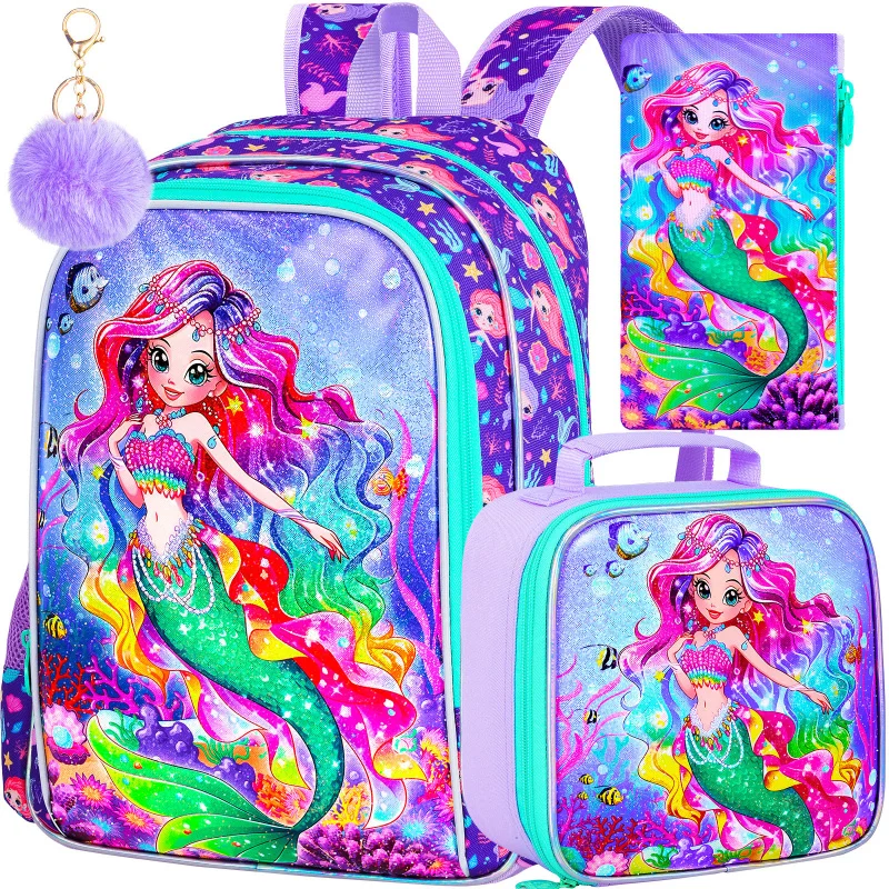

3Pcs Unicorn Backpack for Girls, 16" Kids Bookbag with Lunch Box, School Backpacks Set for Elementary Preschool Kindergarten