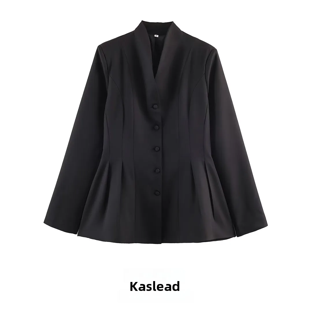 

Faionable Slim Fit V-Ne Long Sve Women's Suit Jaet Versatile Sli Outerwear Casual Chic Polyester Fiber Coat