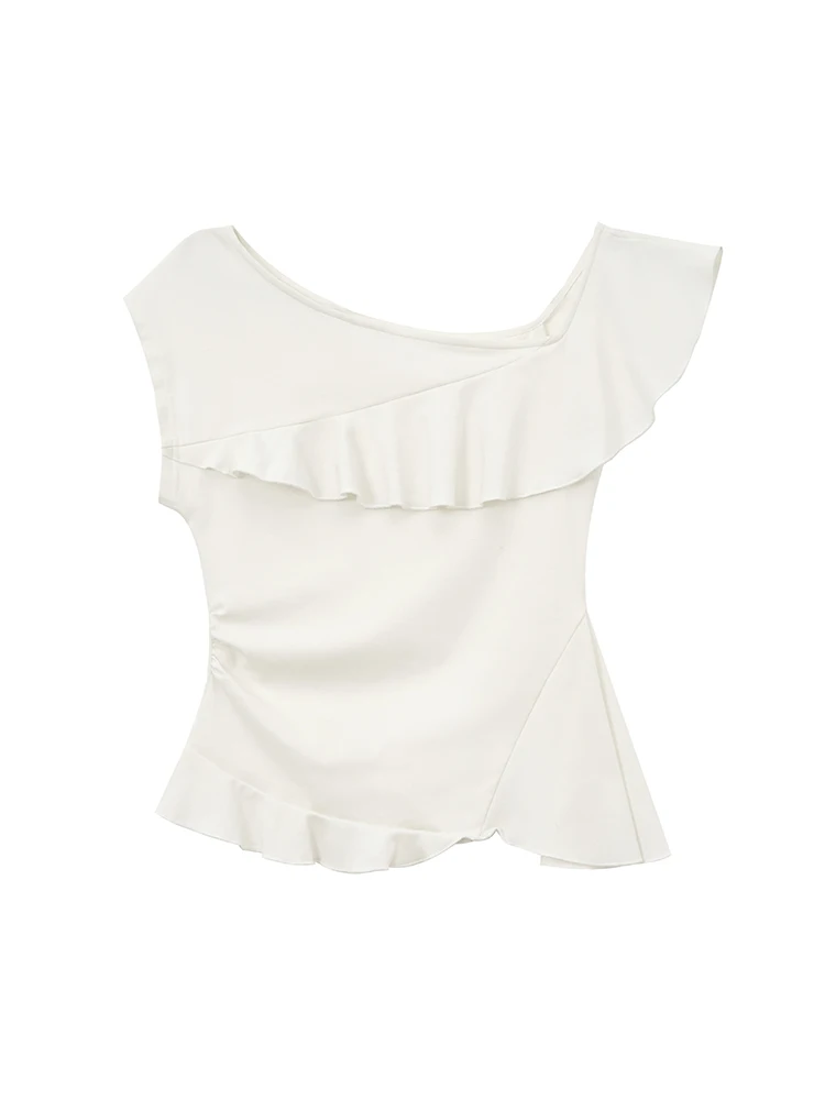 Bonjour été nouveau Sle femmes ort Sve T-irt oulder Angle superposition Lotus Le Ultra beau haut