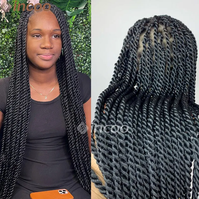 Synthetic Senegalese Twist Braided Wigs For Black Women Full Lace Frontal Wigs Box Braided Wig Faux Locs Wig Braids Wigs