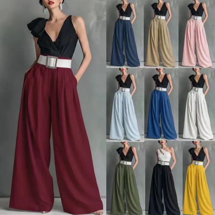 Women's Straight Leg Pants Burgundy High Waist Business Trousers Slim Fit Full Length Slacks White Pleated Front Dress Pants