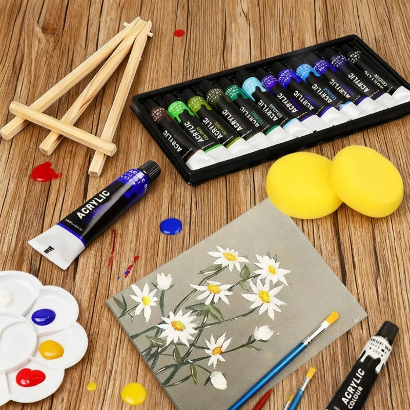 15pcs Acrylic Pigment Painting Set 24 Colors 12ml Waterproof Non-fading for DIY Graffiti Handmade Decoration Illustration Design