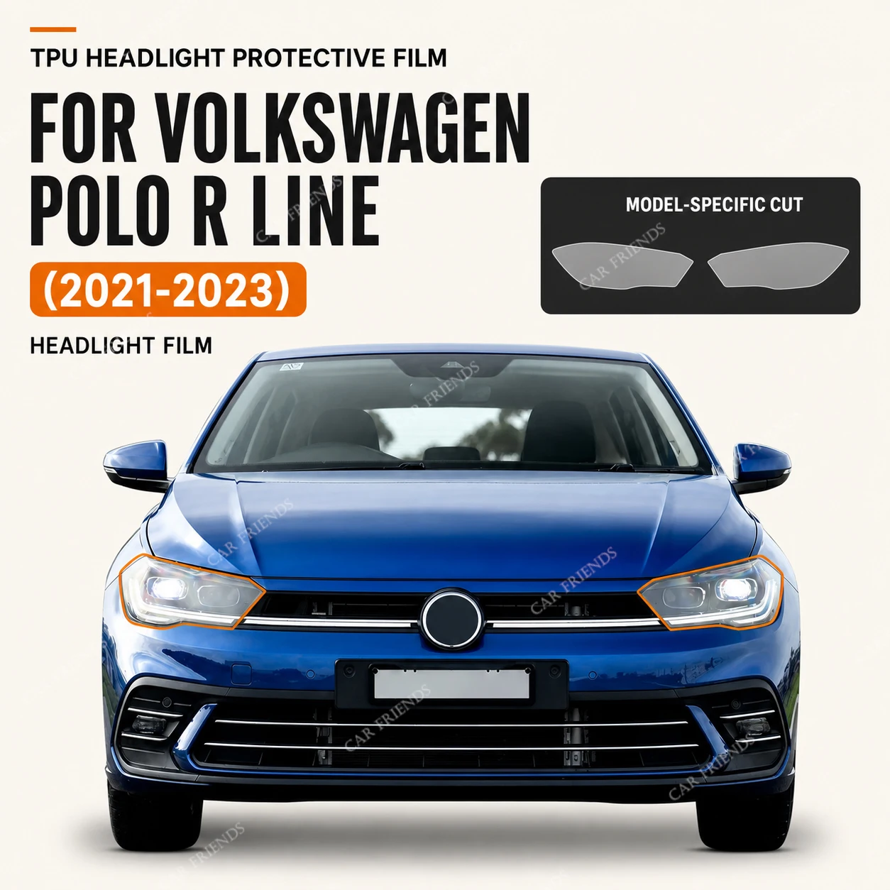 Automotive Pre-Cut TPU PPF Headlight Protective Film 8.5 Mil Thick Clear for Volkswagen VW Polo R Line 2021-2023 Model