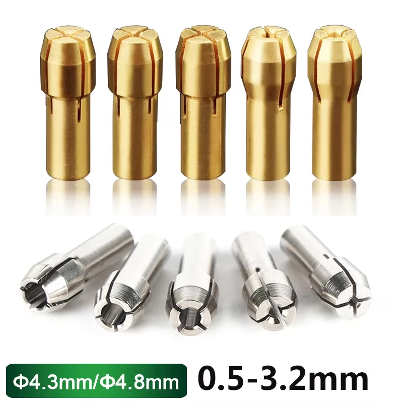 5-10 pçs/lote mini broca pinça mandril ferramenta rotativa 4.3/4.8mm haste mandris adaptador para dremel ferramenta rotativa acessórios conjunto 0.5-3.2mm