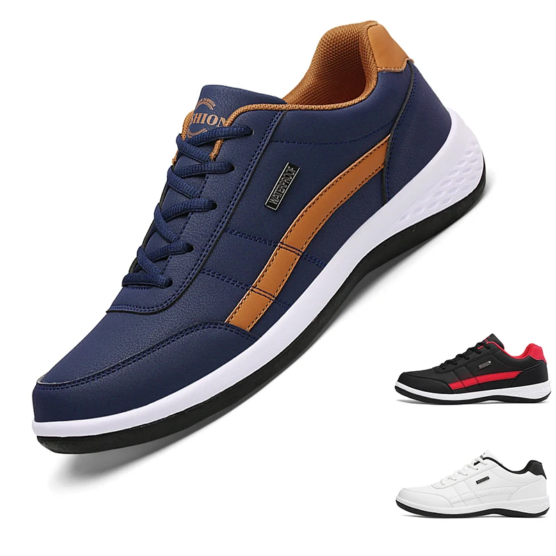 Zapatillas de deporte de cuero para hombre, zapatos informales transpirables, antideslizantes, vulcanizados, talla grande 38-48