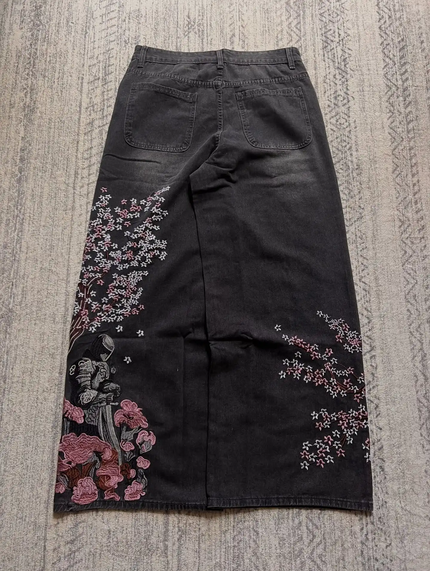 

Cherry Blossom Knight Embroidery Jeans Y2k Retro Baggy Straight Denim Pants Blue Wash Trousers Streetwear Hot Sell Women Jeans
