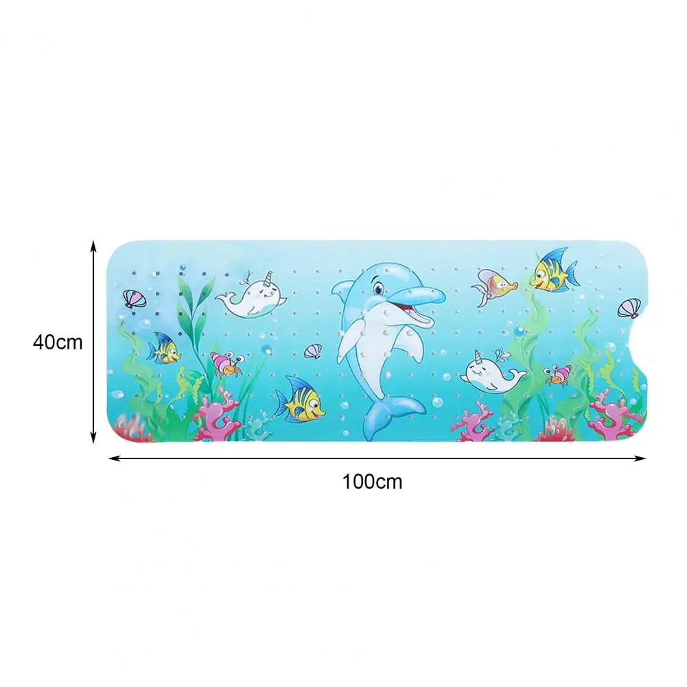 Children Shower Mat with Drainage Holes Anti-slip Toddler Bath Mat Fun Cartoon Printed Bathtub Mat with Strong for Children\'s