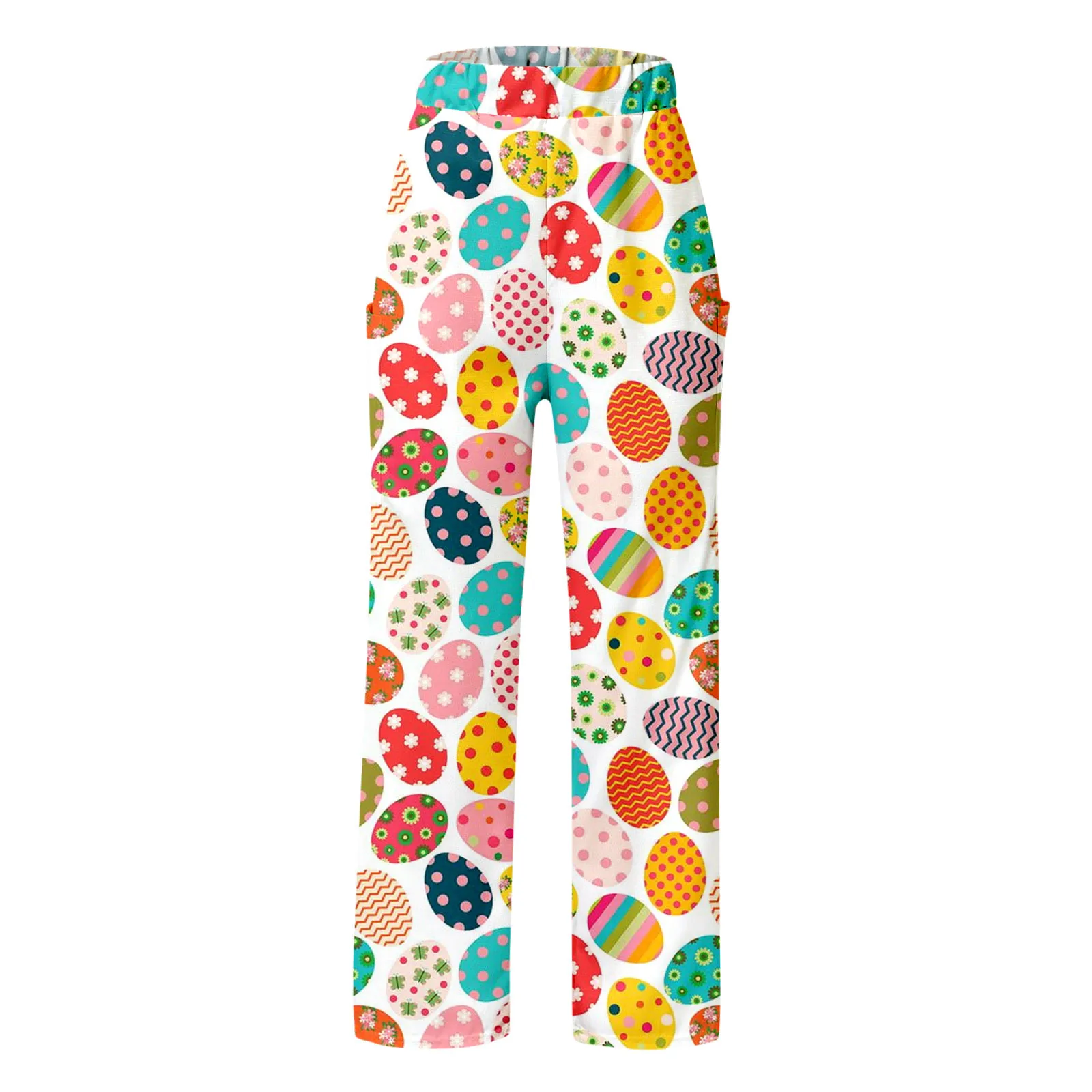 Pantalones de pierna ancha con estampado de huevos de Pascua para mujer, pantalón con bolsillo, cintura elástica, informal, vacaciones, Primavera, día de Pascua