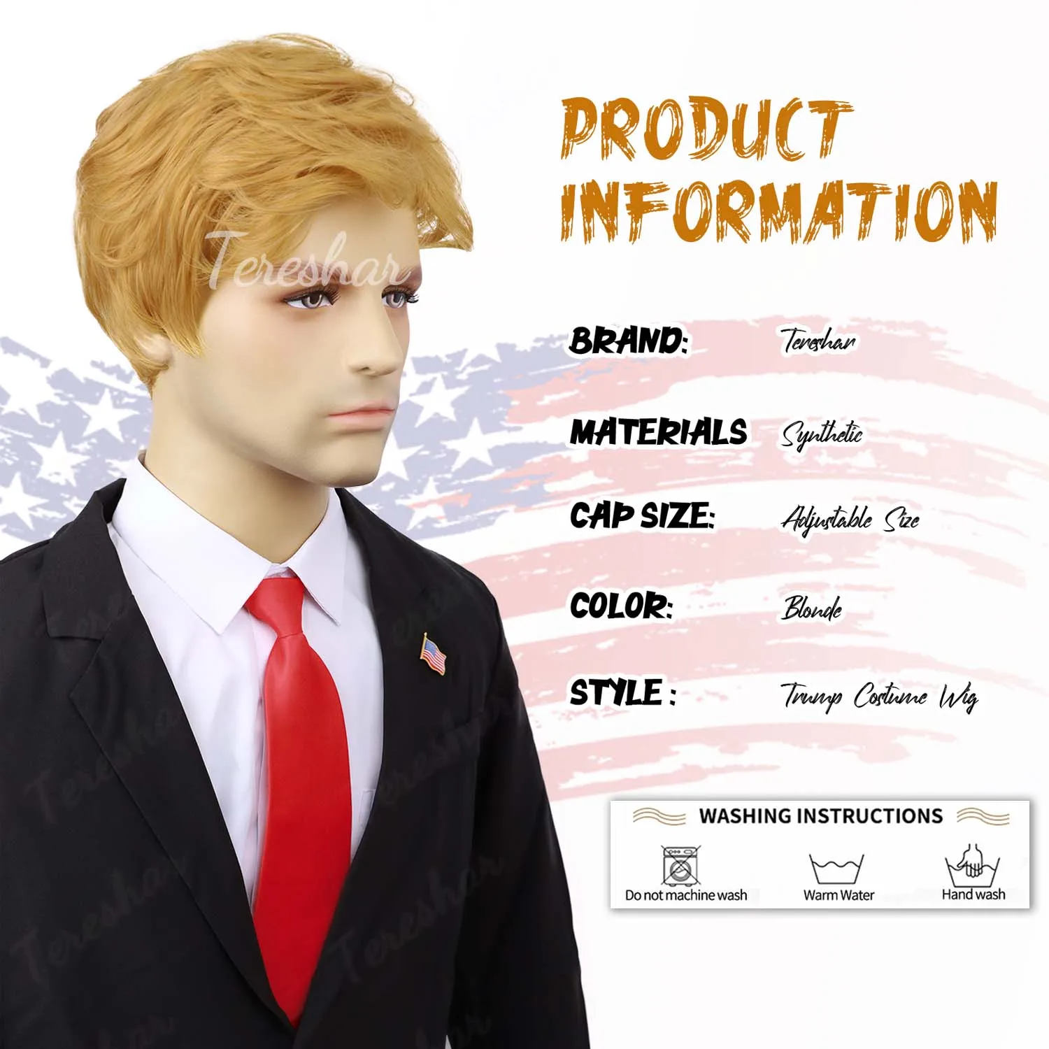 Synthetic Donald Costume Wig For Adults Mens Trump Wig Short Layered Pixie Wigs Famous People Cosplay Wigs For Party or Fun