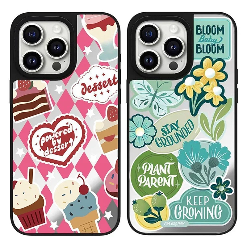 Plant Ice Cream Mirror Magnetic Phone Case Cover for IPhone 12 13 14 15 16 Pro Max Case