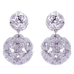 Luxury 16mm Hollow Ball Earrings High Quality Paved Cubic Zirconia Reversible Double Ball Stud Earrings Women Fashion Jewelry