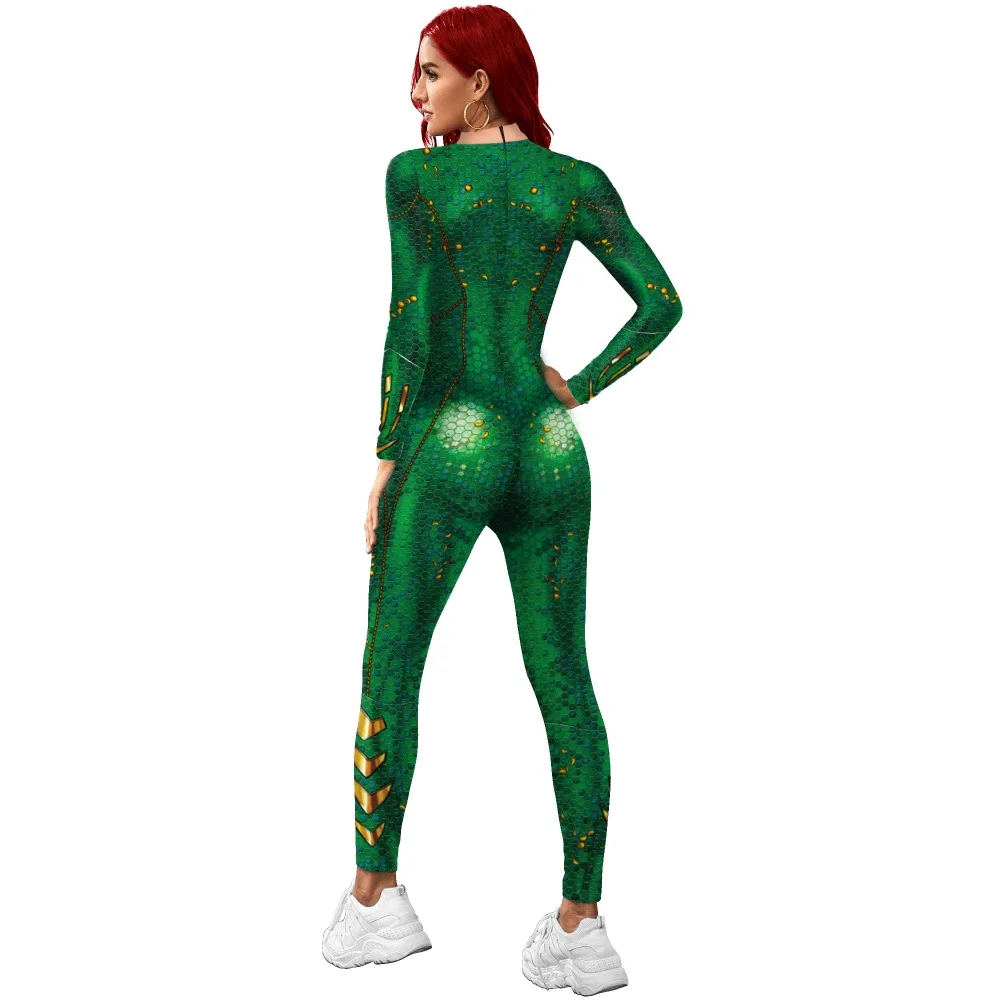 Green Sea King 3D Bodysuit Impresso, Macacão Elástico, Traje De Halloween, Terno De Férias De Carnaval, Macacão De Festa