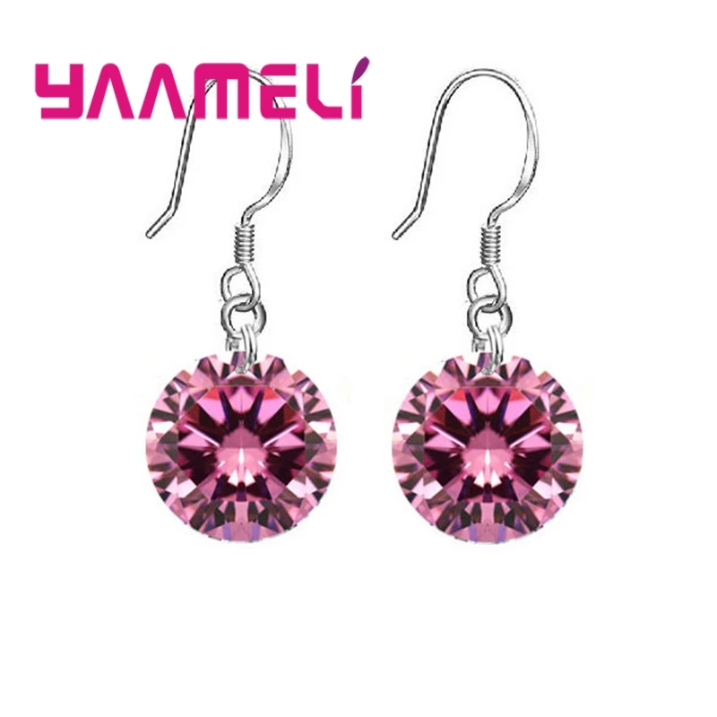 Bulk Sale Price 8 Colors Women Girls French Hook Earrings 925 Sterling Silver 10MM CZ Crystal Ball Jewelry 925 Stamped