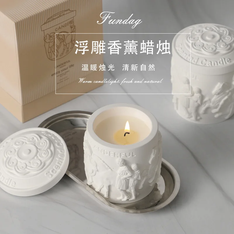 Aromatherapy Candle with Vintage Plaster Cup, Soy Wax Scented Candle, Decorative Souvenir