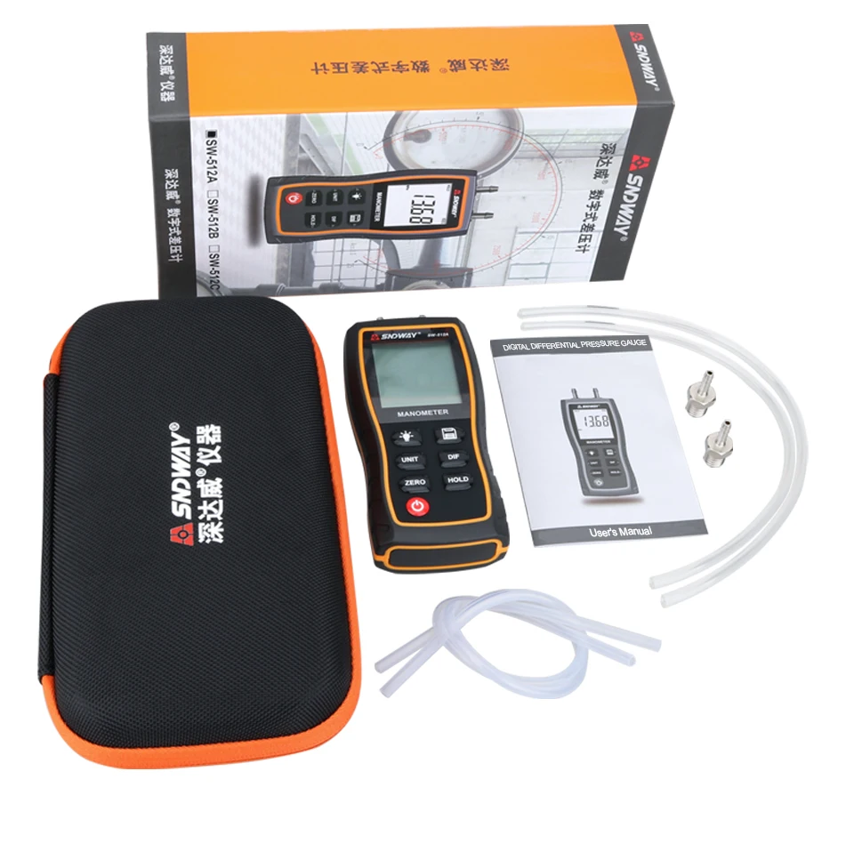SNDWAY SW-512 Digital Manometer Air Pressure Gauge Professional Pressure Differential Detector ±103.42 KPa Meter Kit Tool