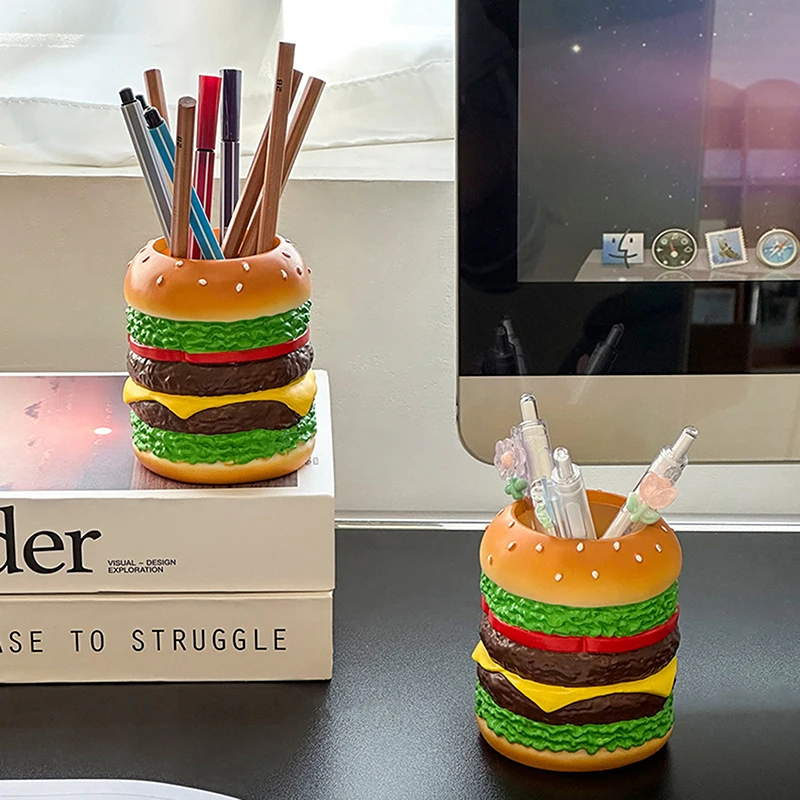 Cute Hamburg Design Pen Holder Smooth Creative Desktop Storage Container Multi-Purpose Funny Makeup Brush Storage Bucket