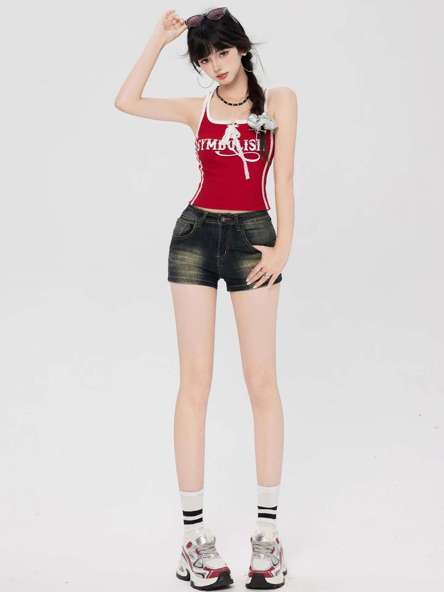 

Low Waist Denim Shorts Women's Summer Slimming Hot Pants American Retro Style Casual Straight Leg Cotton Blend Shorts