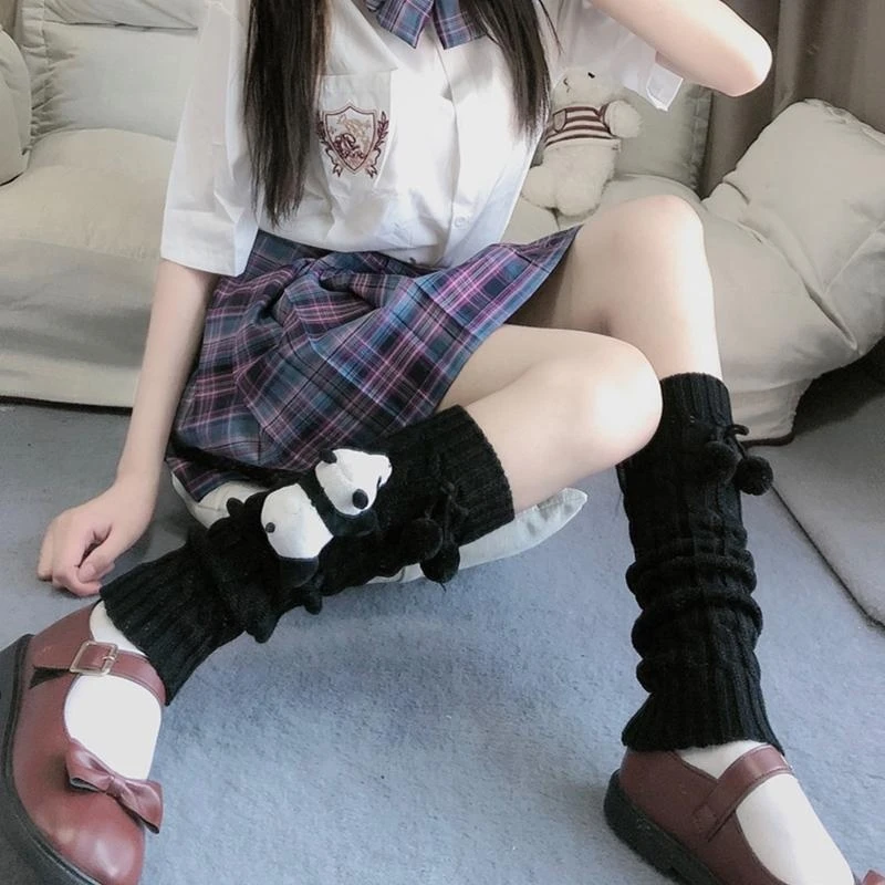 

Женские вязаные гетры с твистом, носки в японской Лолите, каваи, милые панды для куклы, сапоги с бантиком и бантом, до колена