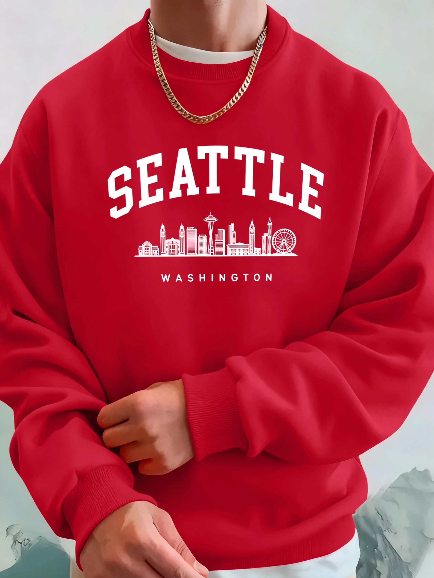 Seattle Washington Brief Kreative Gedruckt Mode Sportswear Mann Tasche Warme Top Fleece All-Match-Kleidung Bequeme Weiche Sweatshirt – Detail 15