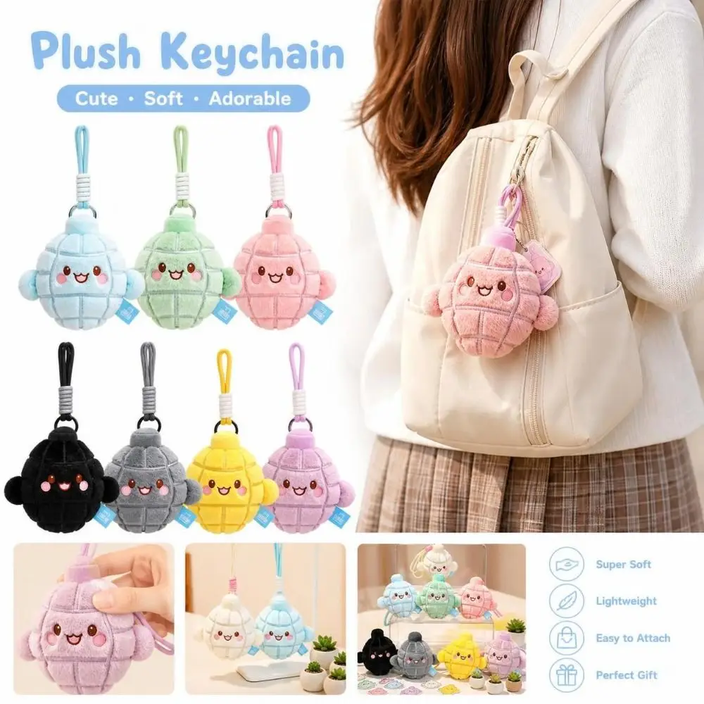 Gifts Colorful Keychain Embroidered Face Furry Stuffed Doll Keychain Cute Soft Bag Charm Bag Accessory