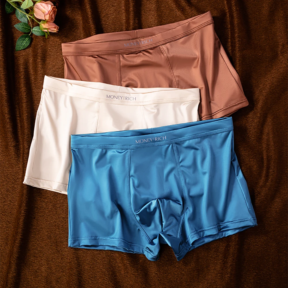 

3PCS/Pack Luxury Satin-like Ice Silk Men's Panties Cool Ultra-thin Soft Boxers High Elastic 3D Breathable Mesh Crotch Underpants