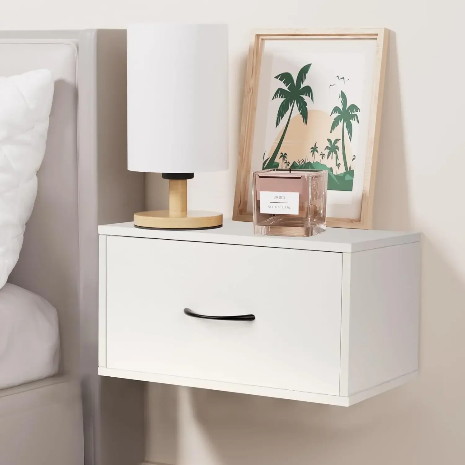 

Floating Nightstand Shelf with Drawer, Bedside Wall Mounted Nightstand, White Bed Side Table/Night Stand Drawe