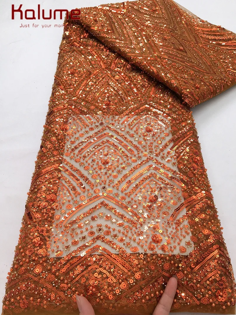 

Kalume 2025 June African Lace Fabric Soft French Mesh Net Lace Fabric Party Nigerian Tulle Lace With Sequins For Wedding F4376