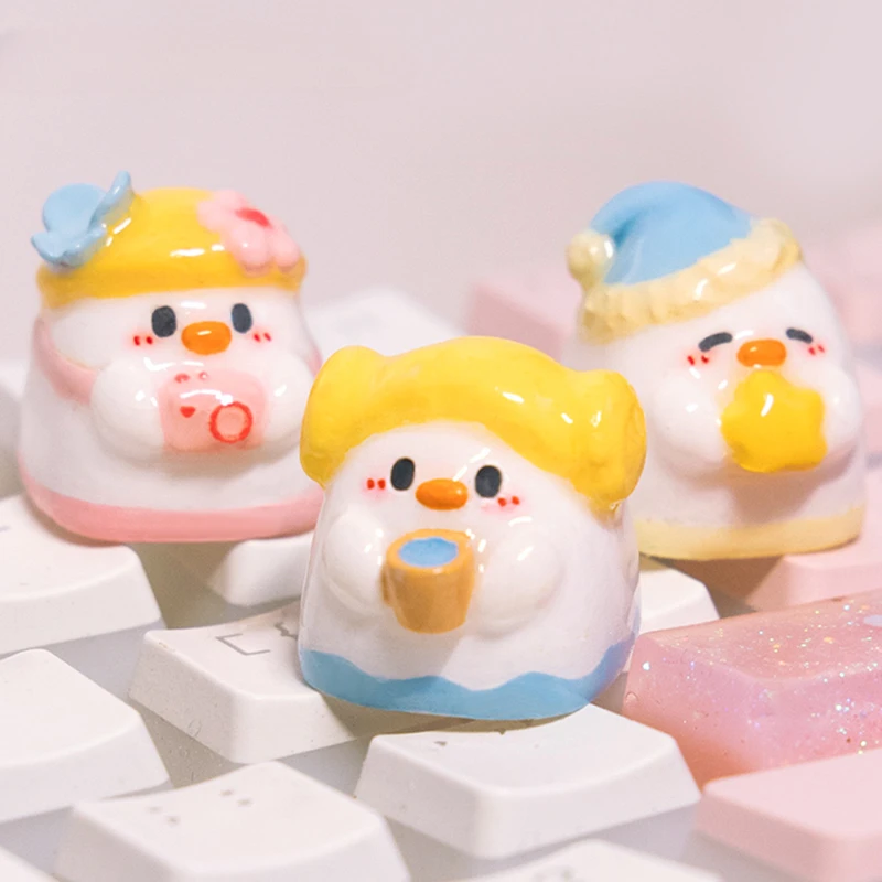 MiFuny Goodnight Duck Keycaps Cute Resin Keyboard Artisan Custom Cartoon KeyCaps for Mechanical Keyboard Accessories Girl Gift