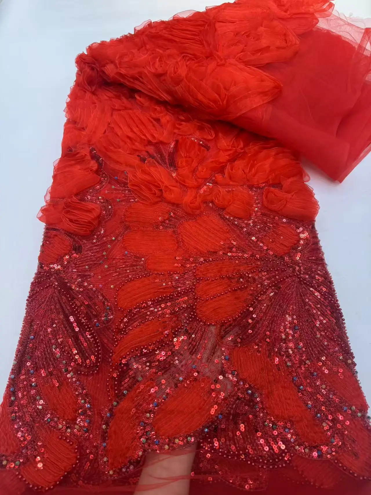 

African latest nigerian lace fabrics 2025 Velvet Lace Fabric with Sequins High-Quality Guipure for Wedding Party Sewing Tissu