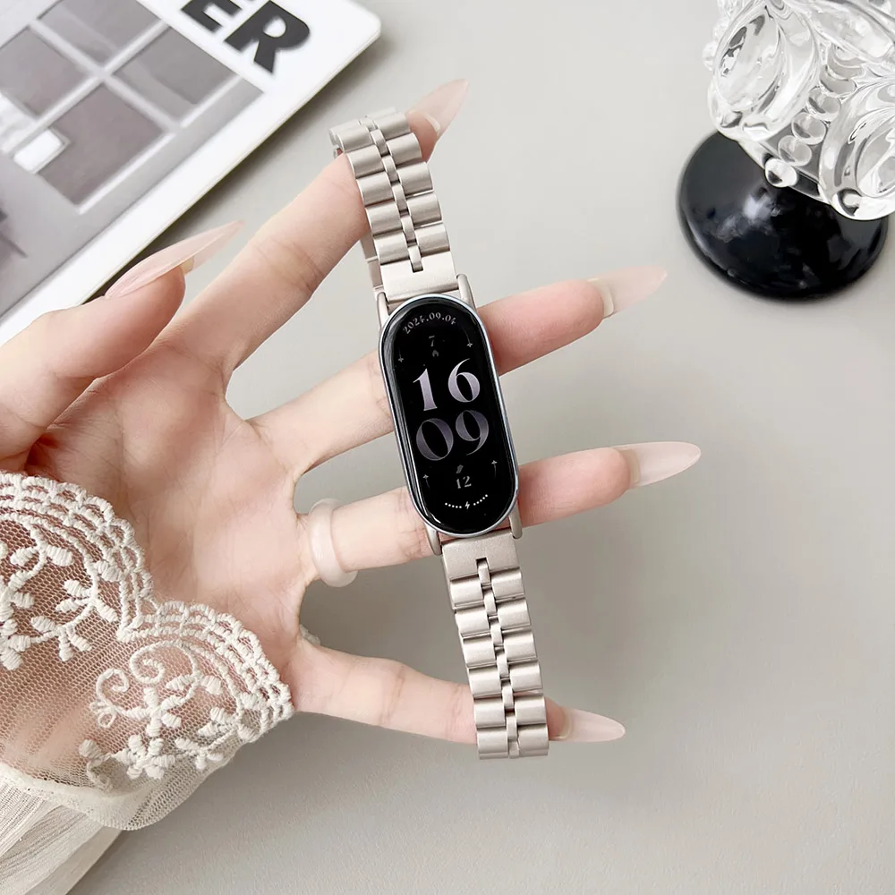 สร้อยข้อมือโลหะ Starry สําหรับ Xiaomi Smart Band 8/สมาร์ท Mi Band 9 สายรัดข้อมือโลหะผสมสําหรับผู้หญิงผู้ชายเปลี่ยนหรูหรา