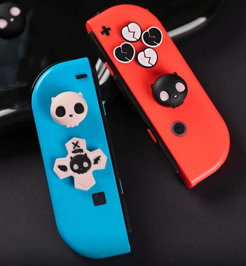 Funda de silicona suave con forma de calavera para interruptor, pegatina con forma de D, botón cruzado, botón ABXY, Oled, NS, Joy-con, Thumb Stick, tapa de agarre